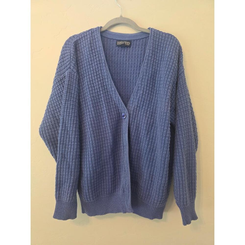Vintage Lands’ End Blue Cotton Waffle Knit Cardigan S